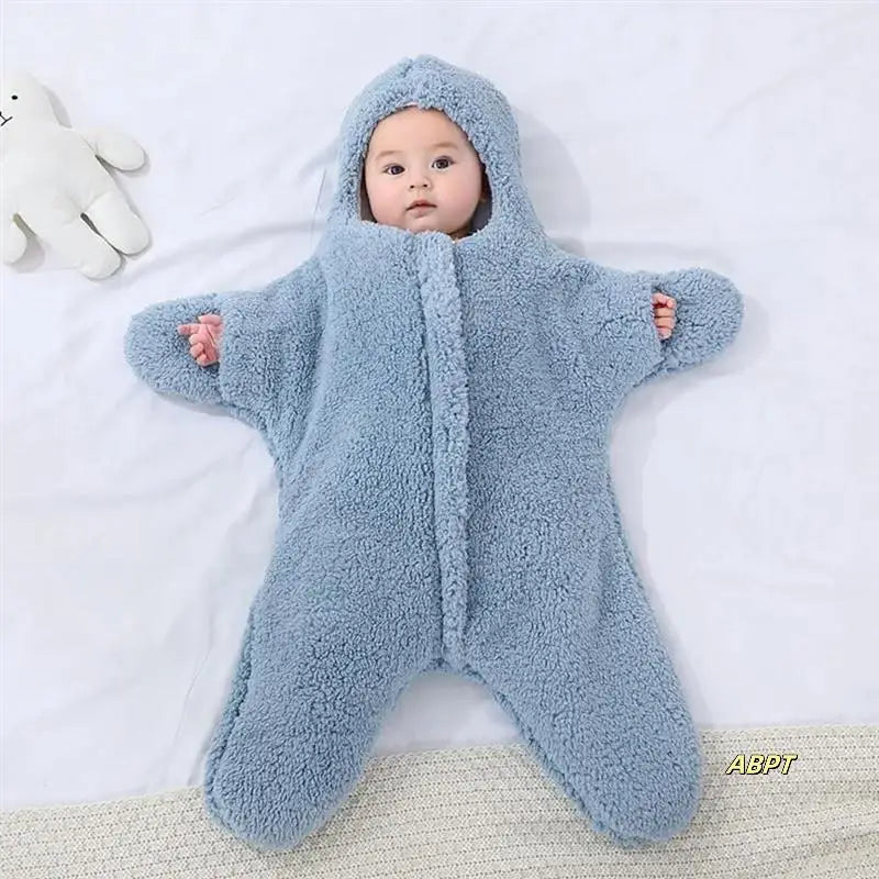 スターフィッシュ型 ベビー寝袋 おくるみ｜星型ベビースリーパー｜ふわふわ防寒おくるみ｜新生児〜幼児用 あったかブランケット｜出産祝い ベビーギフト