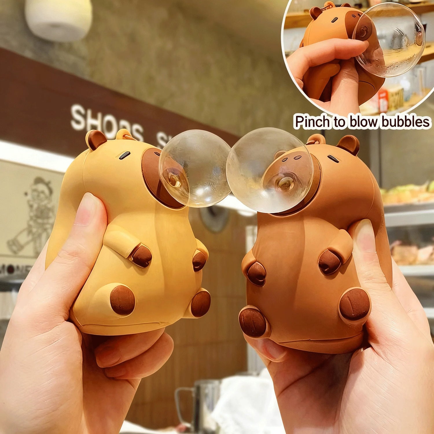 ぷにぷに泡が楽しいカピバラキーホルダー２個セット｜押して遊べるバッグチャーム｜子ども向け気分転換おもちゃ｜誕生日プレゼント・プチギフト｜カピバラ雑貨