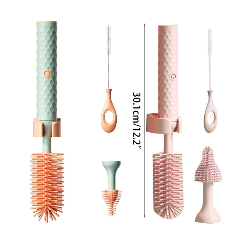 電動哺乳瓶ブラシ シリコン製｜哺乳瓶・マグ・ストローブラシセット｜USB充電式ボトルクリーナー｜赤ちゃん用ボトル洗浄ブラシ｜育児時短アイテム