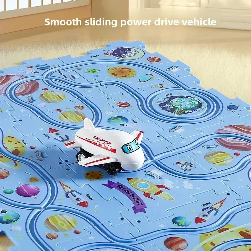 キッズ用 パズル式カートラックセット｜組み立て道路パズル おもちゃ｜車あそび 知育トイ｜レースコース 組み替え遊び｜3〜5歳向け 子ども用おもちゃ