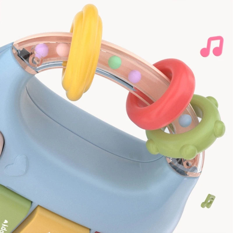 哺乳瓶デザイン ベビー歯がためおもちゃ｜音が鳴るラトル玩具｜ミュージック付きベビートイ｜赤ちゃん用知育おもちゃ｜出産祝い ベビー用ボトル型おもちゃ｜歯固め ラトル一体型｜乳児向け 音と触感のおもちゃ