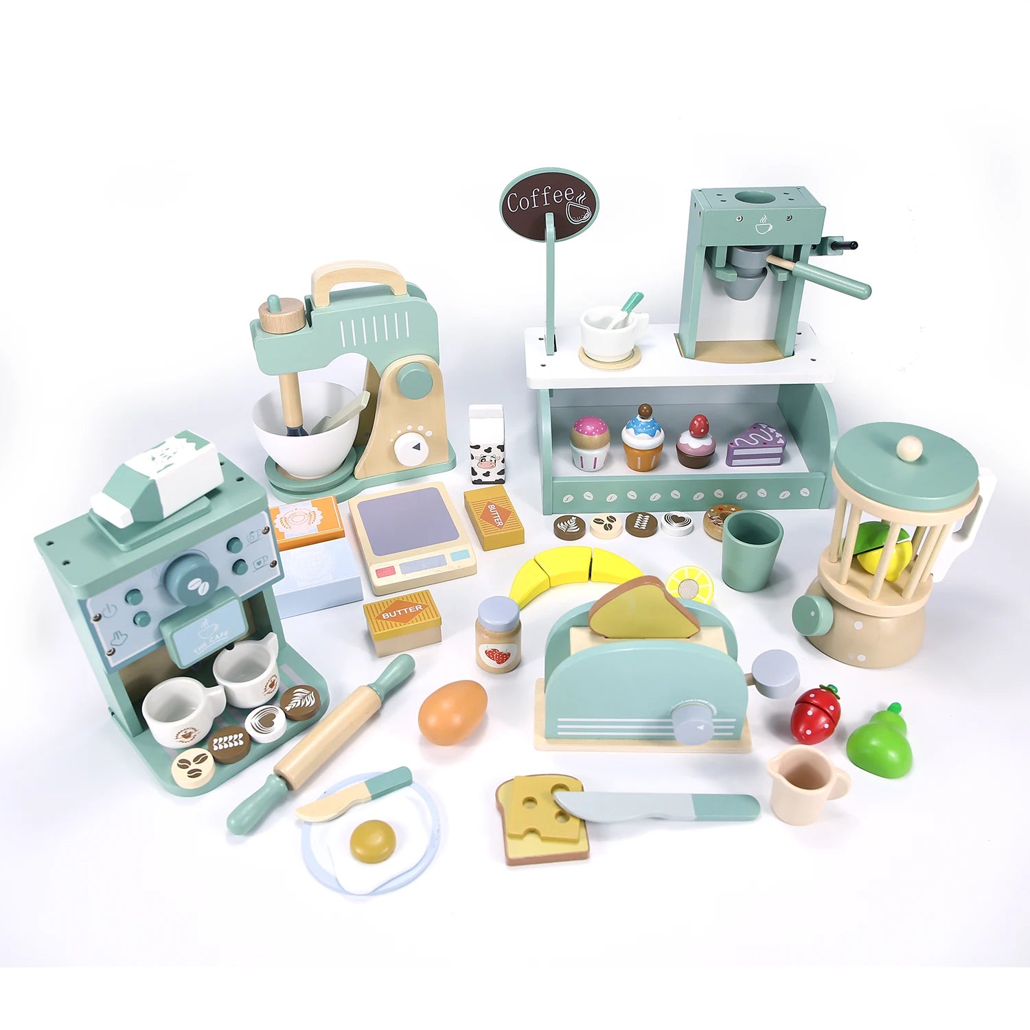 木製キッチン家電 ごっこ遊びセット｜コーヒーマシン・トースター付きままごとキッチン｜木製おままごと調理セット｜知育ロールプレイ玩具｜3〜6歳向けキッチンおもちゃ